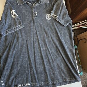 Affliction Distressed Black Polo Shirt